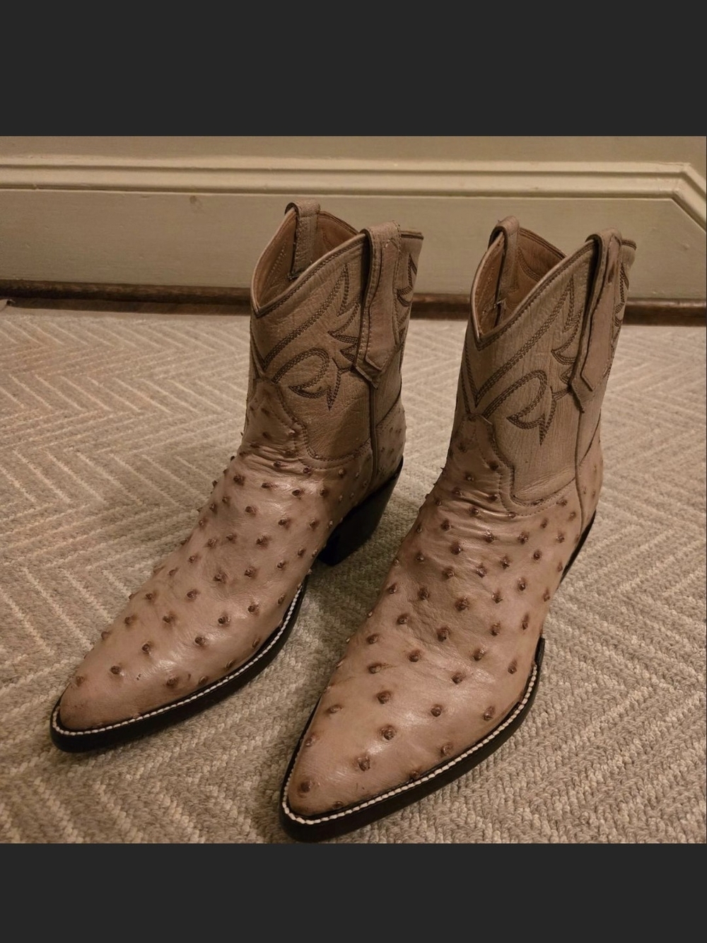 Men's Taupe Ostrich Leather Western Boots
